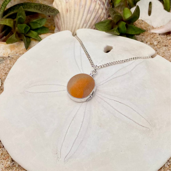 Orange Flame Marble Pendant — Sterling Silver