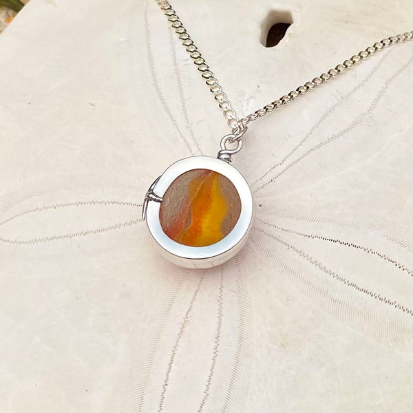 Orange Flame Marble Pendant — Sterling Silver