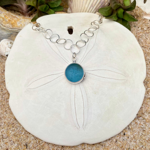 Deep Ocean Blue Marble Necklace — Sterling Silver
