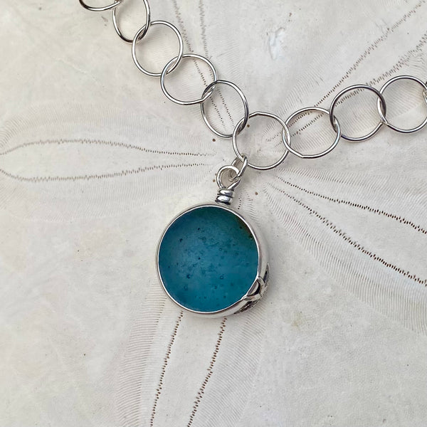 Deep Ocean Blue Marble Necklace — Sterling Silver