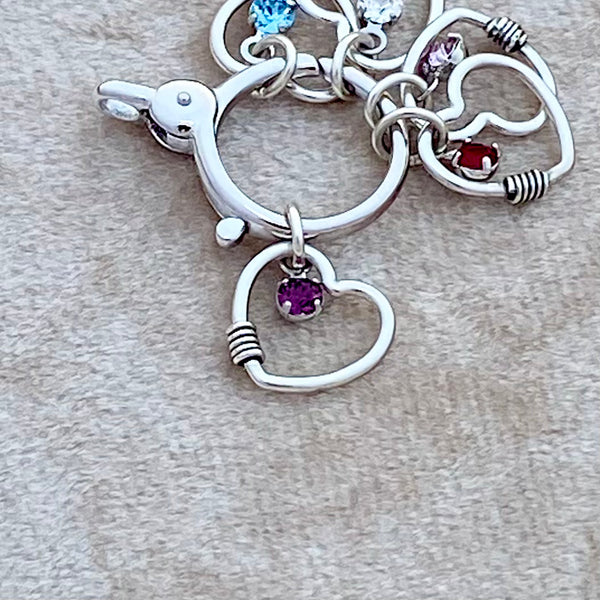 Crystal Heart with Rope Detail Charm — Sterling Silver
