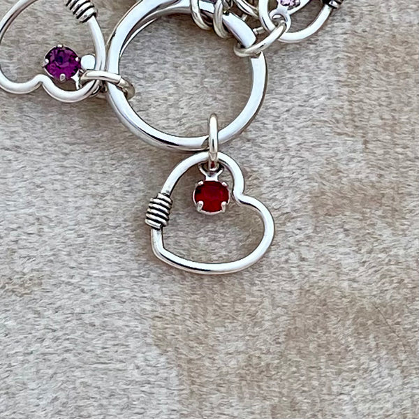 Crystal Heart with Rope Detail Charm — Sterling Silver