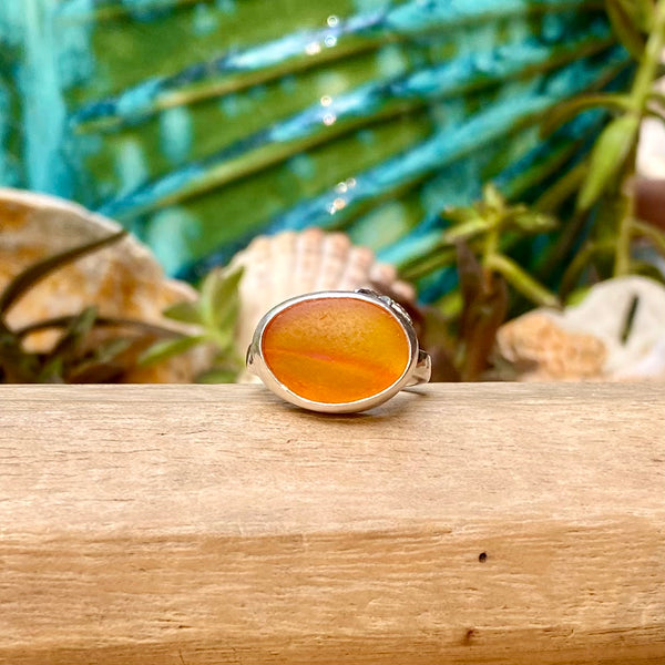 Orange Striped Signature Sea Glass Ring — Sterling Silver