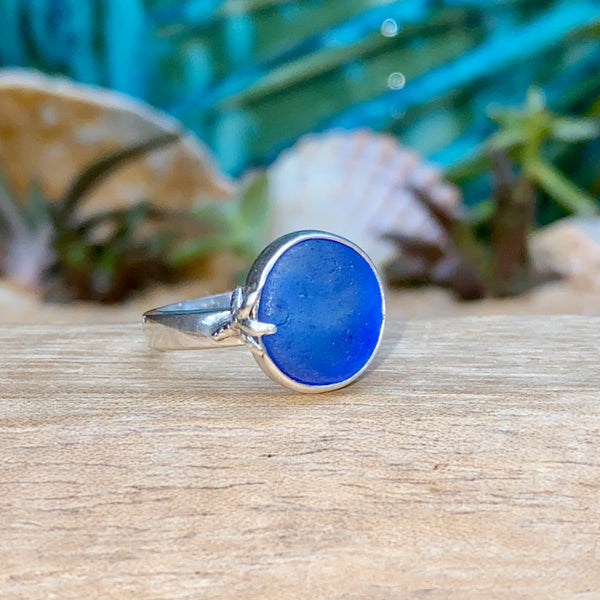 Cobalt Swirl Ohajiki Signature Sea Glass Ring — Sterling Silver