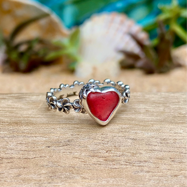 Strawberry Heart Aloha Ring — Sterling Silver