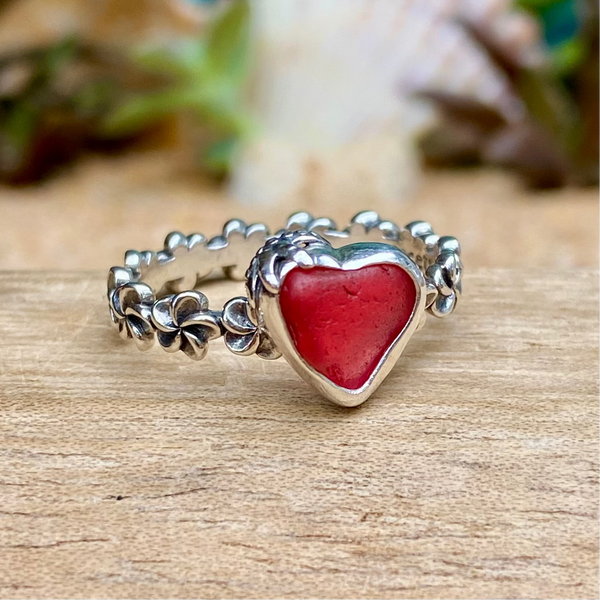 Strawberry Heart Aloha Ring — Sterling Silver