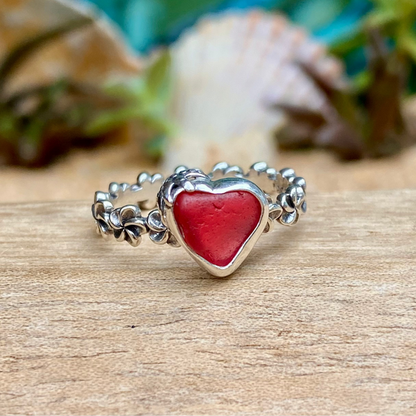 Strawberry Heart Aloha Ring — Sterling Silver