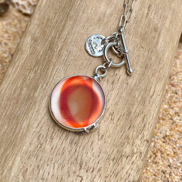 Red Swirl Ohajiki Sea Glass Pendant— Sterling Silver