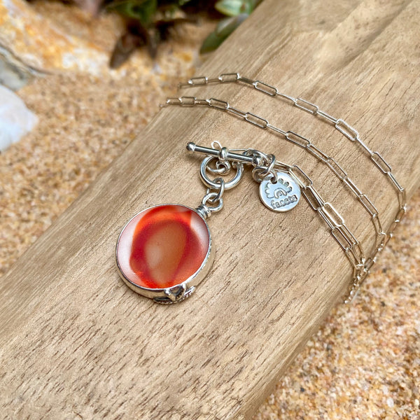 Red Swirl Ohajiki Sea Glass Pendant— Sterling Silver