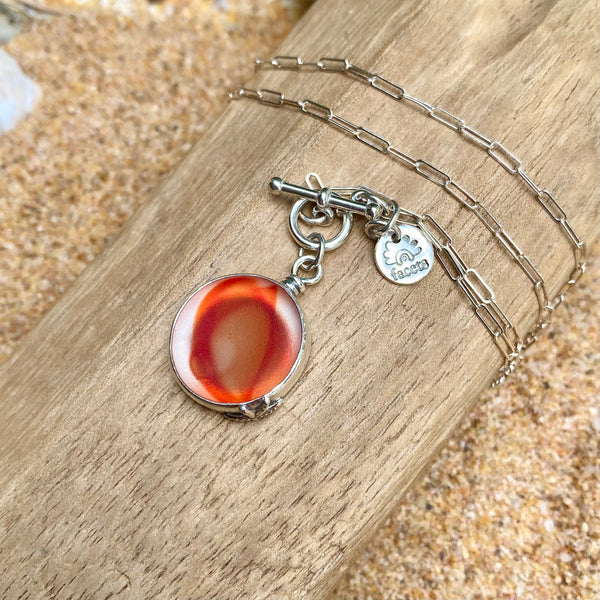 Red Swirl Ohajiki Sea Glass Pendant— Sterling Silver