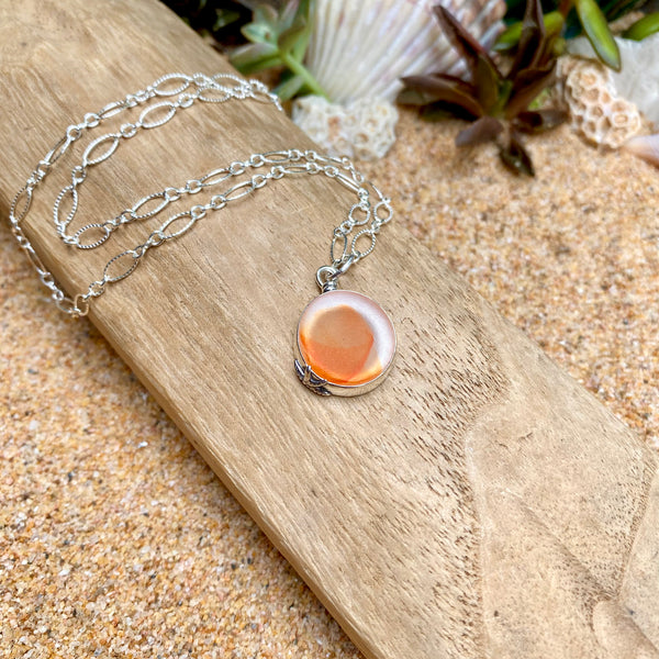 Orange Swirl Ohajiki Sea Glass Pendant— Sterling Silver