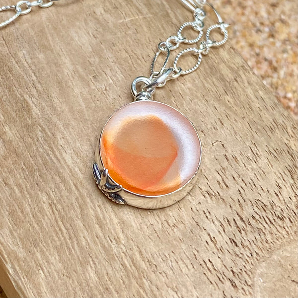 Orange Swirl Ohajiki Sea Glass Pendant— Sterling Silver