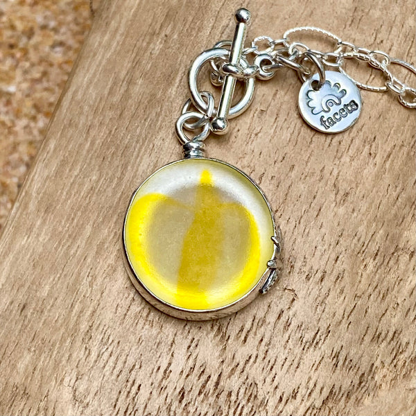 Yellow Swirl Ohajiki Sea Glass Pendant— Sterling Silver