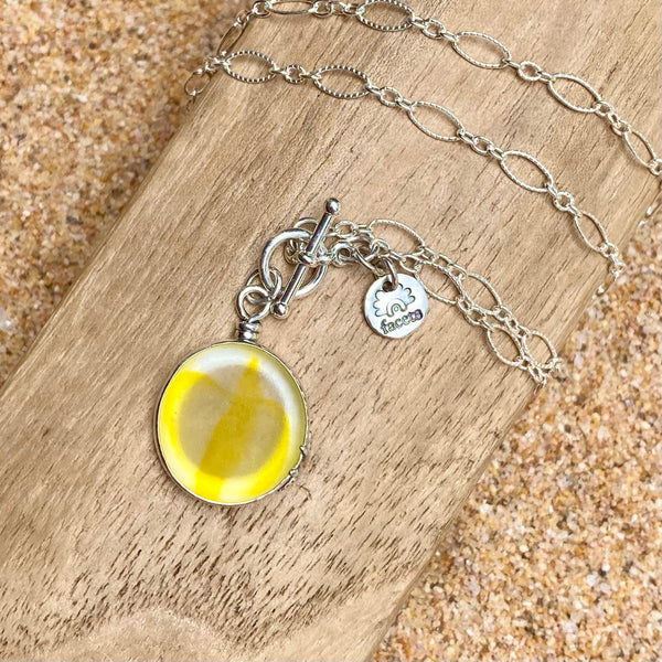 Yellow Swirl Ohajiki Sea Glass Pendant— Sterling Silver
