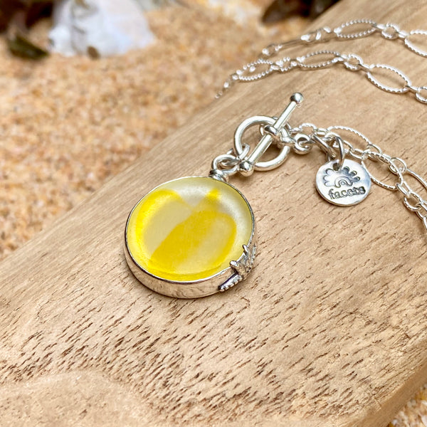 Yellow Swirl Ohajiki Sea Glass Pendant— Sterling Silver