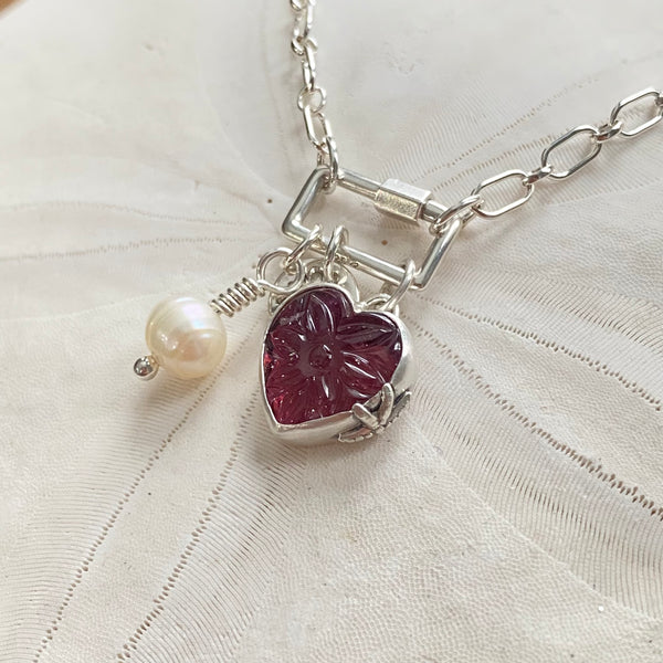 Tourmaline Carved Heart Charm Set - À la Carte — Sterling Silver