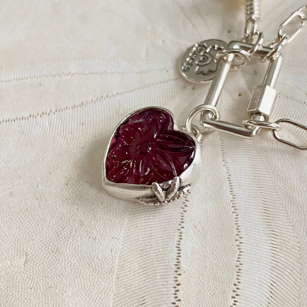 Tourmaline Carved Heart Charm Set - À la Carte — Sterling Silver