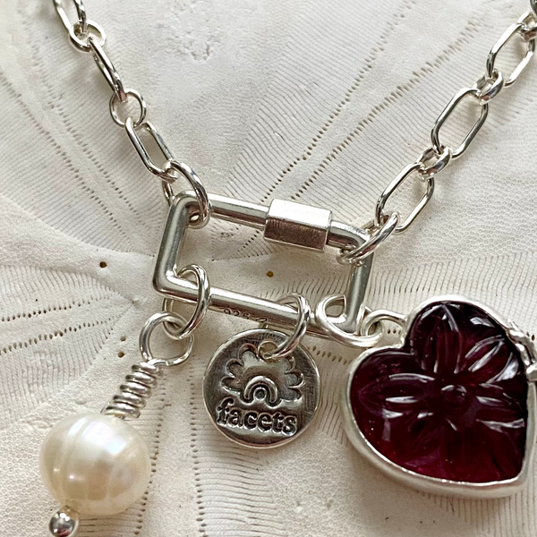 Tourmaline Carved Heart Charm Set - À la Carte — Sterling Silver