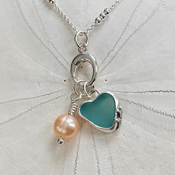 Aqua Mini Sea Glass Heart Charm Set - À la Carte — Sterling Silver