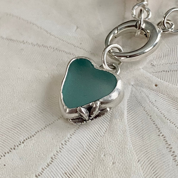 Aqua Mini Sea Glass Heart Charm Set - À la Carte — Sterling Silver