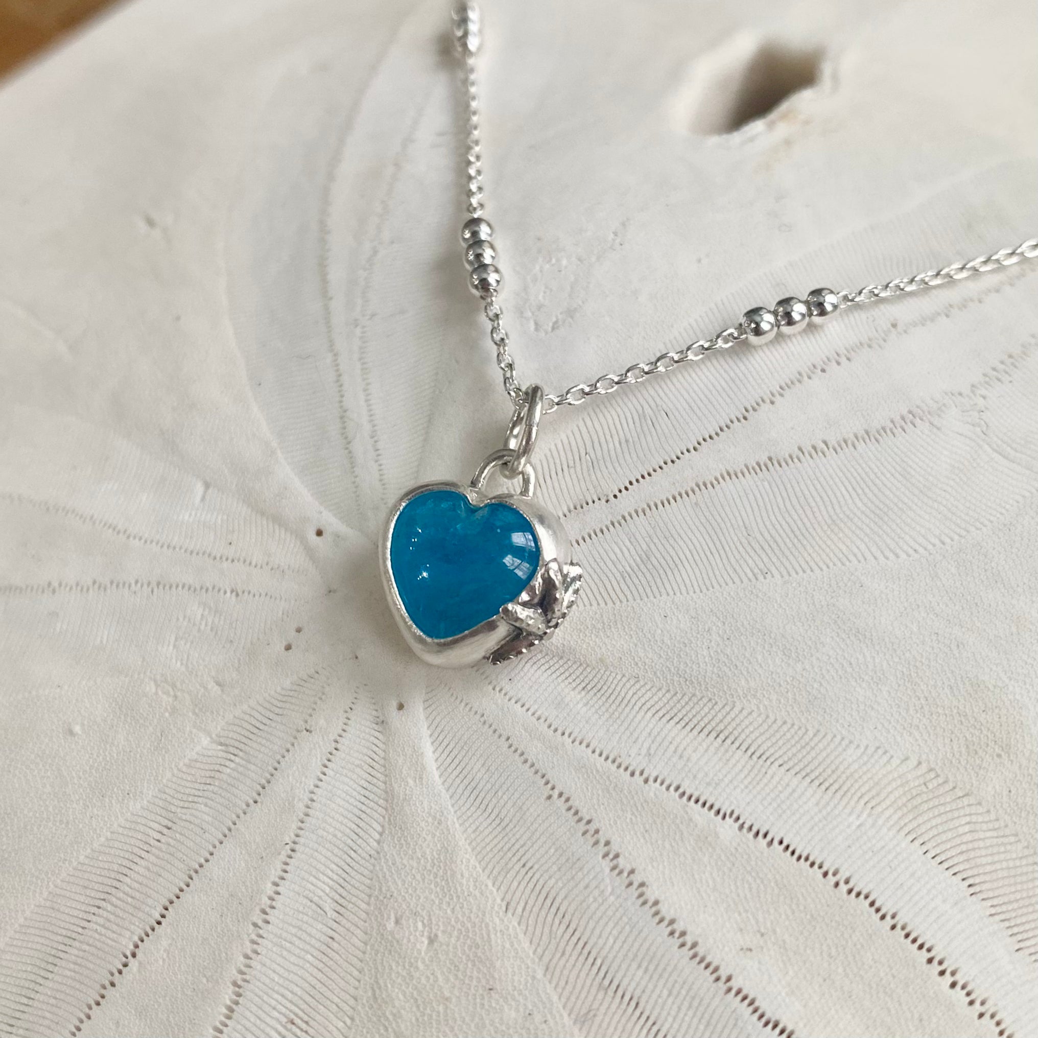 Tiny Blue Apatite Sweetheart Pendant — Sterling Silver