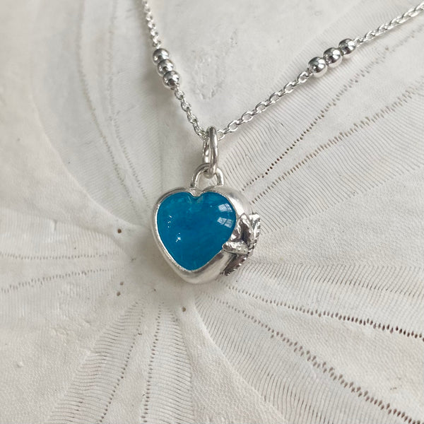 Tiny Blue Apatite Sweetheart Pendant — Sterling Silver