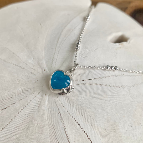 Tiny Blue Apatite Sweetheart Pendant — Sterling Silver