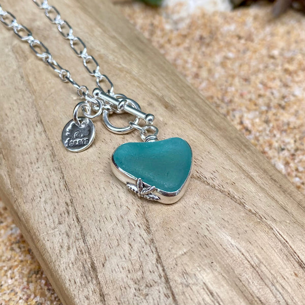 Turquoise Signature Sea Glass Heart Toggle Necklace — Sterling Silver