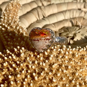 Fiery Heart Opal Ring — Sterling Silver