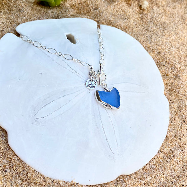 Sky Blue Sea Glass Heart — Sterling Silver