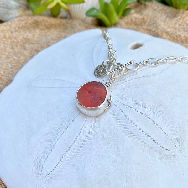Secret Heart Sea Glass Marble Pendant — Sterling Silver