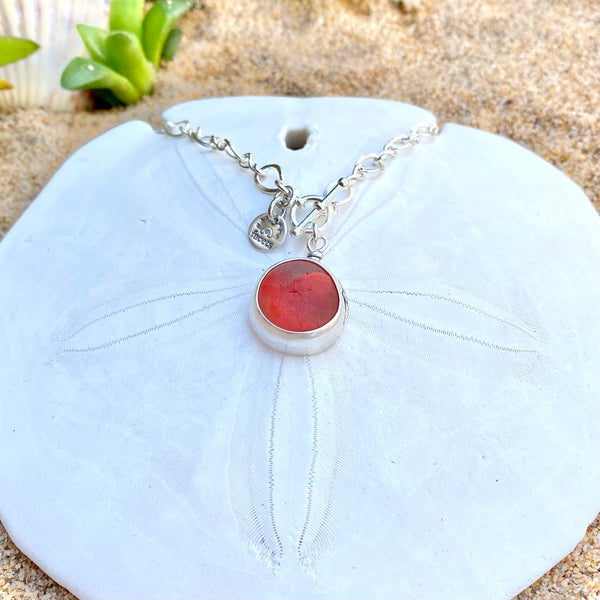 Secret Heart Sea Glass Marble Pendant — Sterling Silver