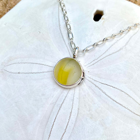 Ray of Sunshine Sea Glass Marble Pendant — Sterling Silver