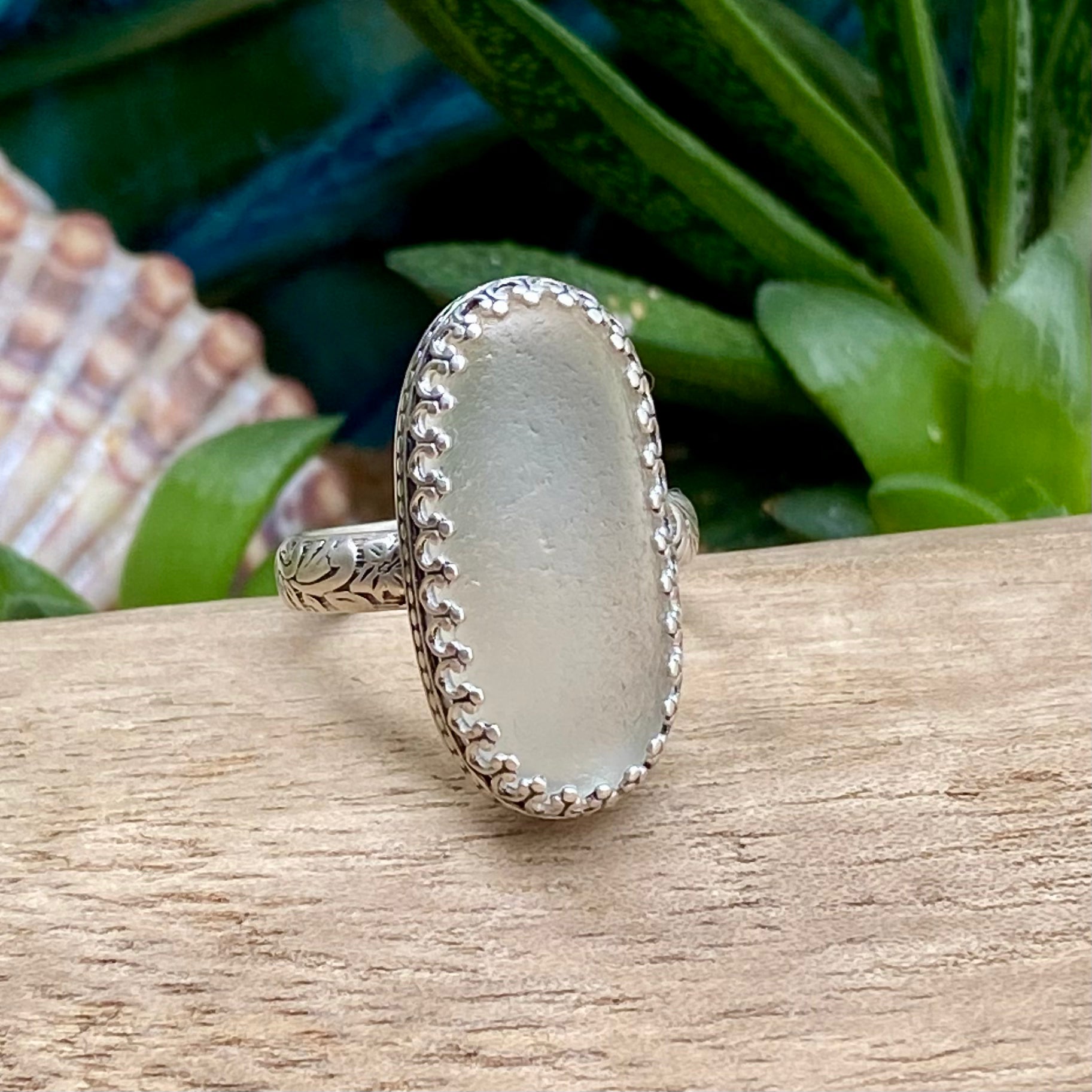 Garden Frost Sea Glass Statement  Ring — Sterling Silver