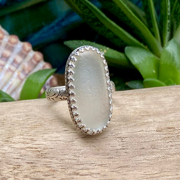Garden Frost Sea Glass Statement  Ring — Sterling Silver