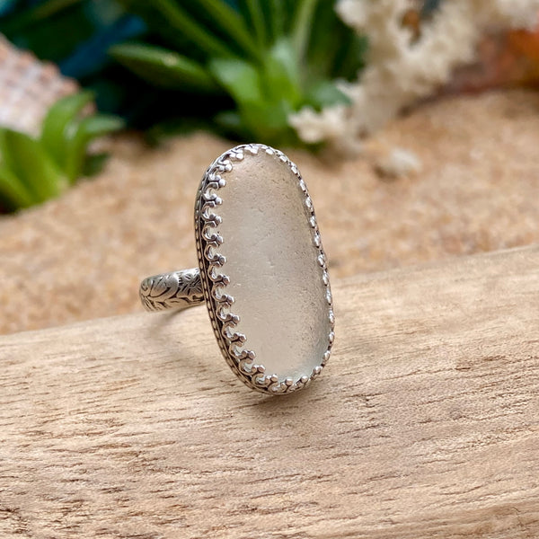 Garden Frost Sea Glass Statement  Ring — Sterling Silver