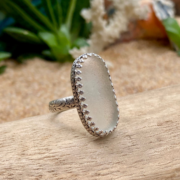 Garden Frost Sea Glass Statement  Ring — Sterling Silver