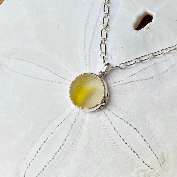 Ray of Sunshine Sea Glass Marble Pendant — Sterling Silver