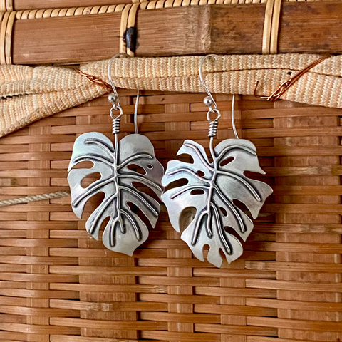 Monstera Leaf Earrings — Sterling Silver