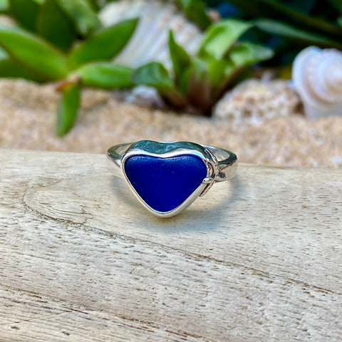 Cobalt Blue Signature Sea Glass Heart Ring — Sterling Silver