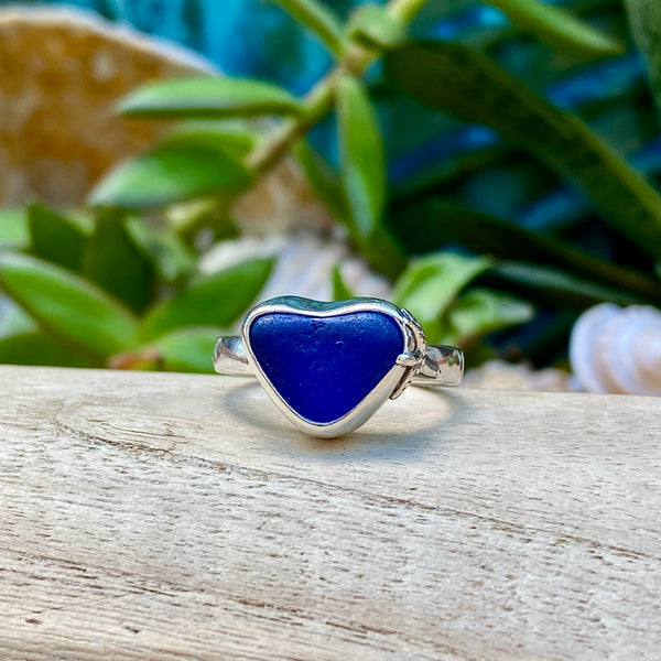 Cobalt Blue Signature Sea Glass Heart Ring — Sterling Silver