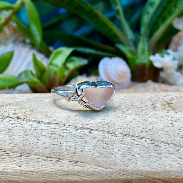 Frosty Pink Signature Sea Glass Heart Ring — Sterling Silver
