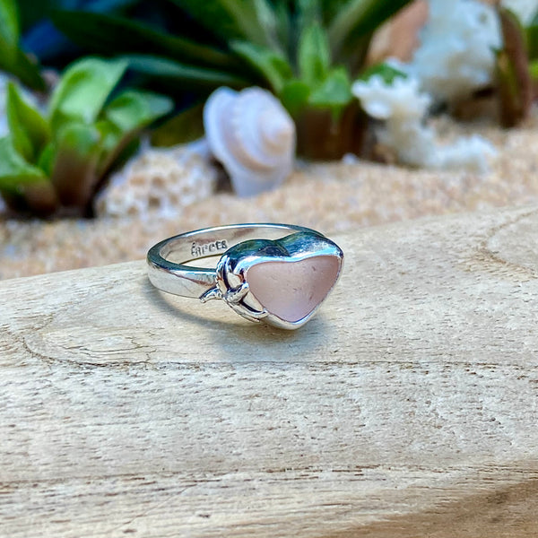 Frosty Pink Signature Sea Glass Heart Ring — Sterling Silver