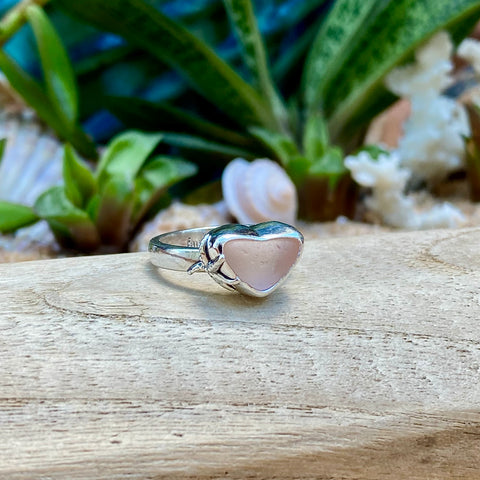 Frosty Pink Signature Sea Glass Heart Ring — Sterling Silver