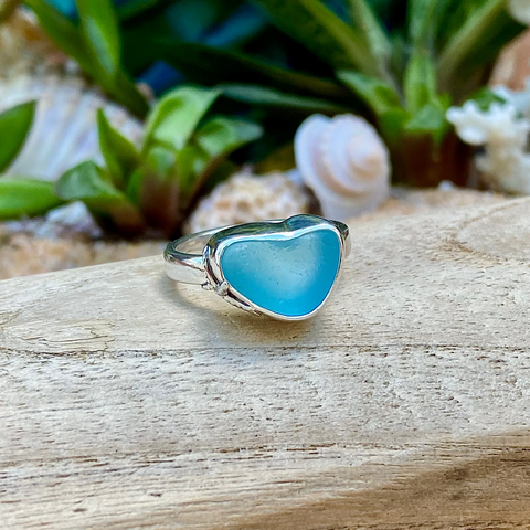 Don't Be Blue Signature Sea Glass Heart Ring — Sterling Silver