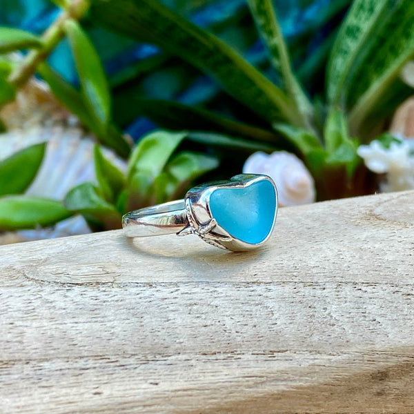 Don't Be Blue Signature Sea Glass Heart Ring — Sterling Silver