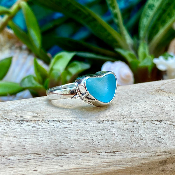Don't Be Blue Signature Sea Glass Heart Ring — Sterling Silver