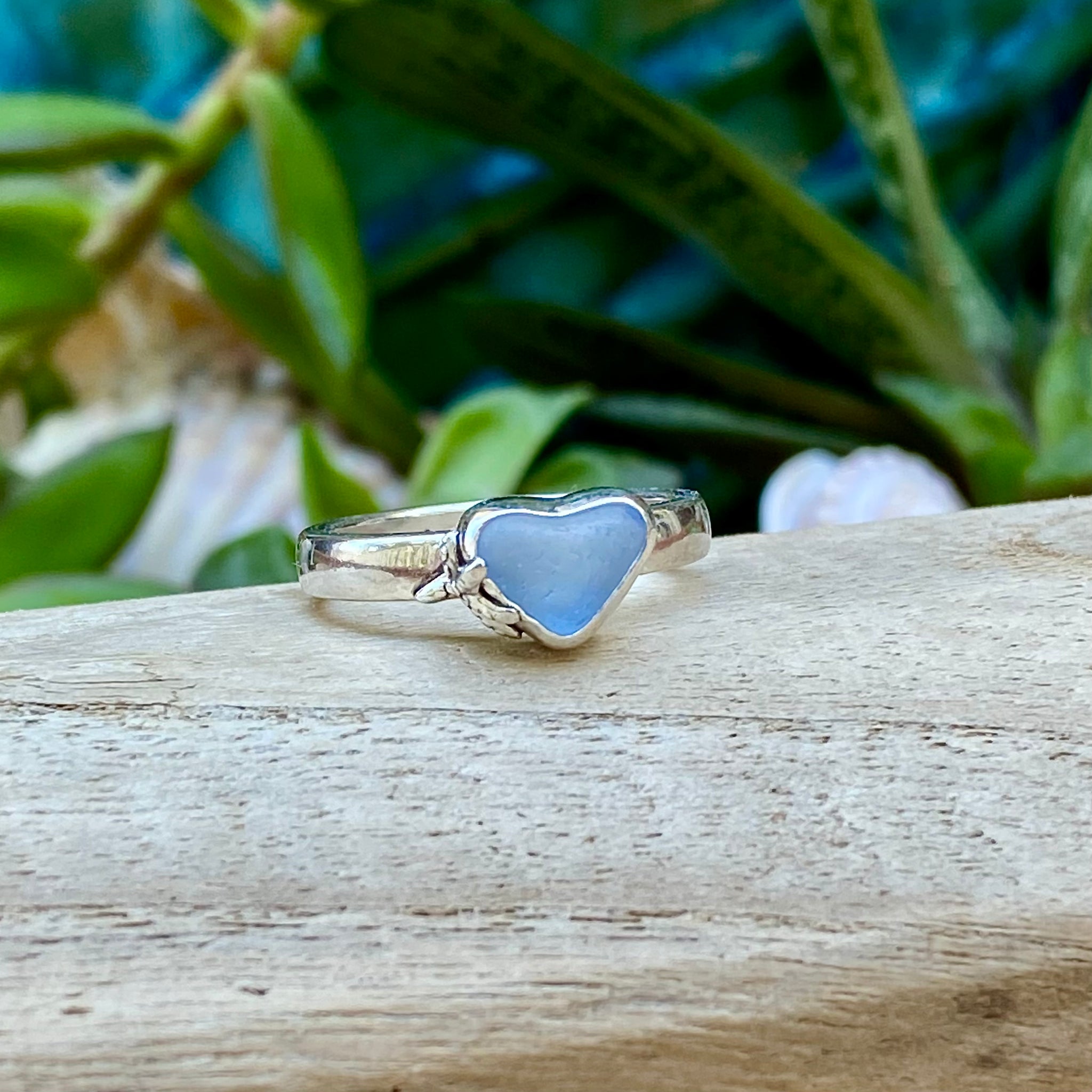 Cornflower Blue Signature Sea Glass Heart Ring — Sterling Silver