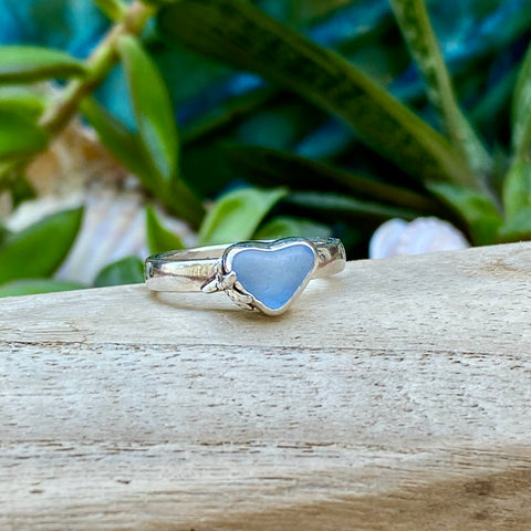 Cornflower Blue Signature Sea Glass Heart Ring — Sterling Silver