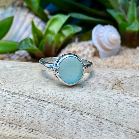 Seafoam Blue Signature Sea Glass Ring — Sterling Silver